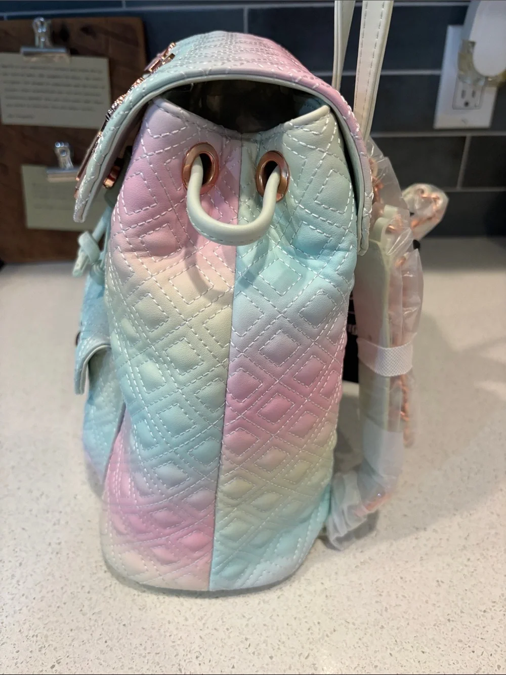 Loungefly Disney Pastel Gradient Quilted Backpack with Faux Rose-Gold Pins NWT
